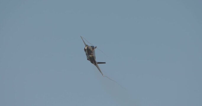 Israeli air force F-35 stealth fighter flying at high speed during an airshow