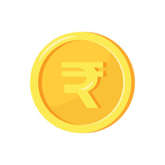 Golden coin with rupee sign isolated on white background. Vector illustration
