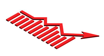 Red growing up 3d large arrow sign isolated on white background. Inflation Bar chart. Graph. Rising price. Finance and Economy. Market volatility. Financial planning and market. Global crisis concept