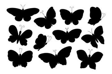 Butterflies set, hand drawn doodle celebration decor for seasonal, summer or spring holidays festive mood decoration and family gatherings, simple silhouette, minimalist concept