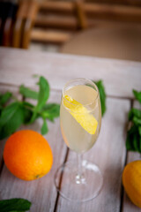 Alcoholic margarita limoncello cocktail. Tequila, lime juice and a slice of lemon
