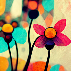 Watercolor art background. Digital generated wallpaper design with flower paint brush line art.