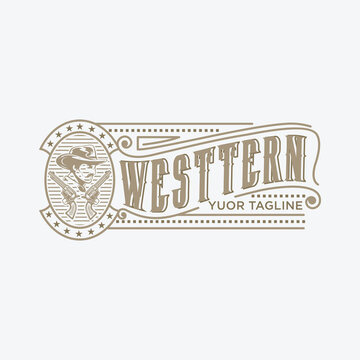 Western Vintage Cowboy Emblem Label Premium Vector