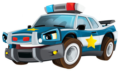 Fototapeta na wymiar Cartoon smiling police on white background car isolated illustration for children