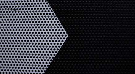 Metal mesh. Pattern of perforated metal. Black and white mesh texture. Perforated steel. Circle...