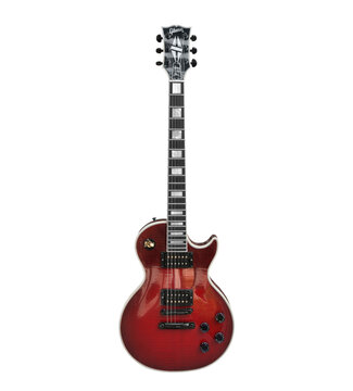 Los Angeles, California, USA - August 26, 2009:  Illustrative editorial photo of a bright red Gibson Les Paul Custom guitar.
