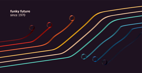 abstract 1970's background design with colorful lines in futuristic retro style. Vector Illustration