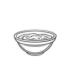 Hot chili sauce in bowl outline icon vector illustration. Line hand drawing chilli pepper dip of Mexican cuisine, spicy salsa for seasoning food, chili barbeque condiment and cooking ingredient