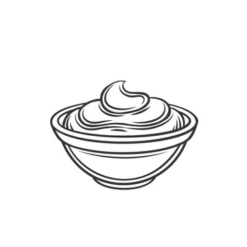recommend clip art: Sauce bowl outline icon vector illustration. Line hand drawing cup with dip for snack food, spicy ketchup or organic mustard, fresh yogurt or mayonnaise for seasoning and condiment to appetizer
