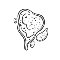 Hot chili sauce splash outline icon vector illustration. Line hand drawing liquid sweet and sour chilli sauce, puddle and drops of spicy dressing for food, top view of sauce spot