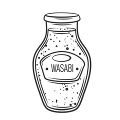 Wasabi sauce in bottle outline icon vector illustration. Line hand drawing Japanese spicy dip for sushi in restaurant, fresh hot Asian condiment and sketch of wasabi ingredient of cuisine in Japan