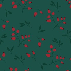 Winter floral seamless Christmas berries and leaves pattern for Noel wrapping paper and summer swimsuit print