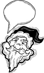 Santa Claus talking speech. Christmas, New Year frame for announcement, sale promotion, greeting message, chat. Text bubble frame template vector design. Hand drawn comic cartoon style illustration.