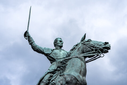 Washington, DC - Sept. 8, 2022: Close up of the equestrian statue of Simon Bolivar the Liberator, the Venezuelan military and political leader, by Felix de Weldon.