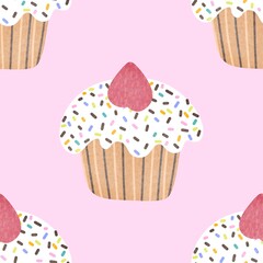 Birthday cartoon seamless cake pattern for wrapping paper and fabrics and linens and kitchen textiles