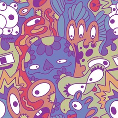 Cartoon seamless monster alien pattern for kids clothes print and wrapping paper and fabrics and linens