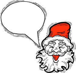 Santa Claus talking speech. Christmas, New Year frame for announcement, sale promotion, greeting message, chat. Text bubble frame template vector design. Hand drawn comic cartoon style illustration.