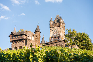 Fototapeta na wymiar Burg Cochem an der Mosel, Wein, Weinberge mit Schloss, 