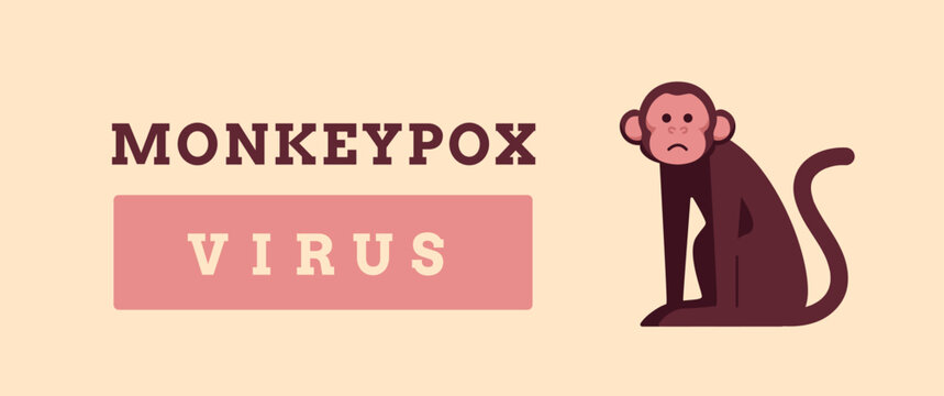 Monkeypox virus banner. Vector flat illustration banner with sad monkey