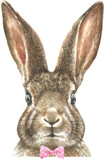 Happy Easter Watercolor bunny illustration card printable..Cute baby rabbit drawing, realistic, detailed animal head,face,portrait. Nursery animal, print, greeting card, Easter,spring ,egg hunt, card 