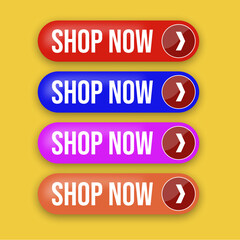 Fototapeta premium Shop now button shop icon set vector illustration ribbon. Perfect for use on banners, design set elements, design web assets and digital sales