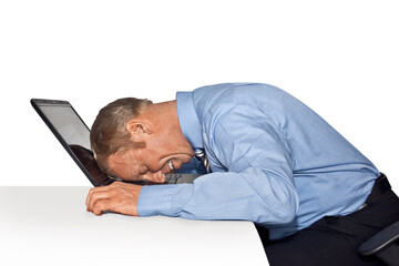 Series of gestures, manager is shocked by bad news on his laptop.