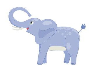 African elephant concept. Gray animal with large ears and trunk. Zoo, wild life and nature. Fictional character, imagination and fantasy. Social media sticker. Cartoon flat vector illustration
