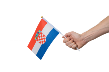 Tourist is holding Croatia flag in hand.