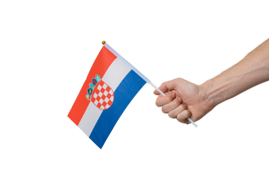 Tourist is holding Croatia flag in hand.