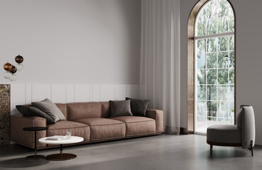 Modern beige interior with modern furniture, 3d render