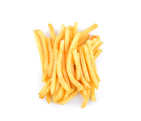 French fries isolated on white background. Top view
