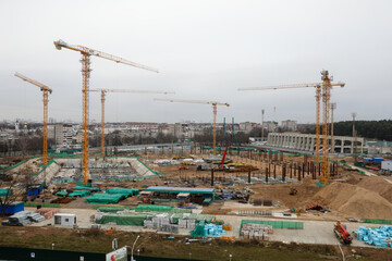 Fototapeta na wymiar MINSK, BELARUS - 9 SEPTEMBER, 2022: stadium construction