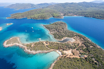 Fototapeta premium Aerial View of the Sedir Island in Marmaris, Mugla, Turkey. September 2022