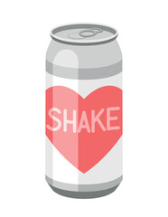 Cold drink icon. Aluminum can with heart and shake inscription. Cocktail, soda or juice for beach and summer time. Graphic element for website. Tasty liquid. Cartoon flat vector illustration