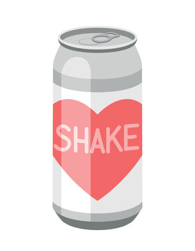 Cold Drink Icon. Aluminum Can With Heart And Shake Inscription. Cocktail, Soda Or Juice For Beach And Summer Time. Graphic Element For Website. Tasty Liquid. Cartoon Flat Vector Illustration