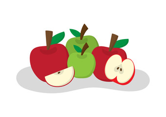 set of apple on white background, isolated for apple slice, creative design vector illustration