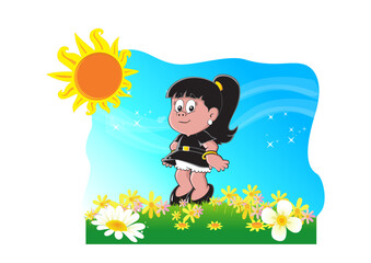 girl, child, lawn, sun, landscape