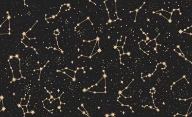Foto op Plexiglas Star signs of the zodiac. vector illustration. Astrological drawing of the constellations. on a black background. Read the natal chart. Starry sky. magic illustration. Astrological forecast. © YuHusar