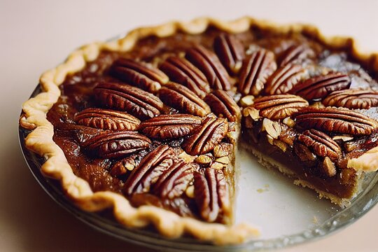 Colorful pecan pie - beautifully decorated 3D rendered pie. Perfect dessert to celebrate the holiday season, birthday, weddings. Moist pie with intricate design