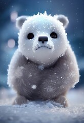 Obraz premium Kawaii Polar Bear Cub 3D rendered Computer generated image with a snowy winter scene new for Winter 2023. Windy snowstorm and frosty blizzard keeps this cute animal chilly