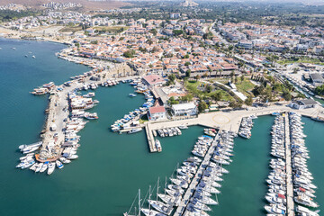 Sigacik Marina in the Cittaslow City Seferihisar Drone Shot, Izmir Turkey