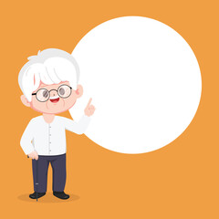 Grandfather pointing gesture pose. International grandparents day illustration cute cartoon vector.