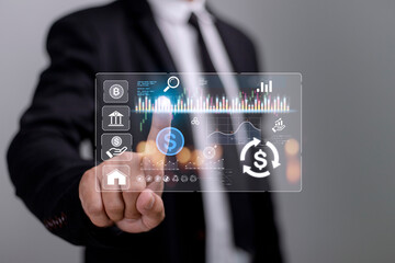 Finance trade manager analysing stock market indicators for best investment strategy, financial data and charts