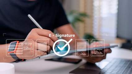 Online business contract Electronic signature, e-signing, digital document management, paperless...
