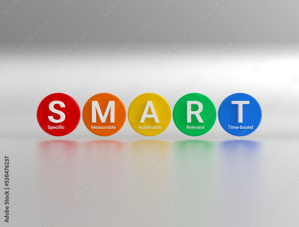 Aufkleber the abbreviation smart is a strategy for setting goals and objectives. colored circkes with the abbr