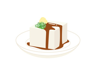 薬味をのせ醤油をかけた豆腐のイラスト