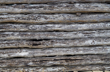 Weathered log building wall 