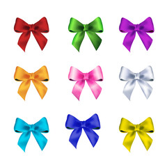 Colorful  bows 3d Set of decoration on transparent background