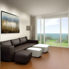 A modern living room with a sofa, Generative AI
