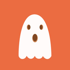 halloween ghost in flat design with orange background